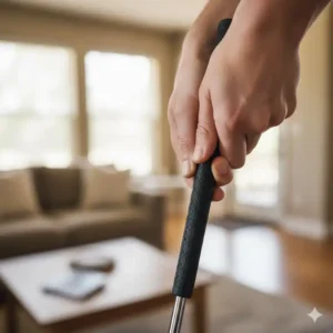 Detailaufnahme des rutschfesten Gummigriffs des mini golf putter indoor für sicheren Halt.