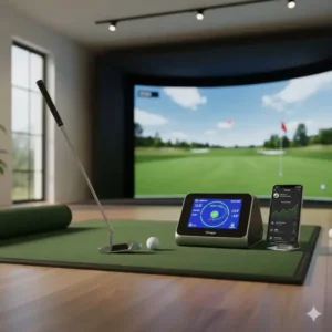 Die mobile App-Schnittstelle, die Daten vom Golf Putting Trainer mit Sensor synchronisiert und speichert.