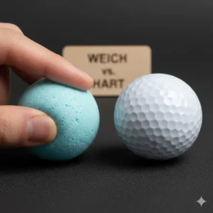 Vergleich der Größe und Textur von weichen Indoor Golfbällen und harten Standardbällen.