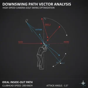 Vektordiagramm zur Veranschaulichung des optimalen Downswing-Pfades, analysiert mit einer Golfschwung Kamera Hochgeschwindigkeit.