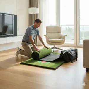 Die tragbare Golf-Chipping-Matte Indoor Outdoor kann einfach zusammengerollt werden.