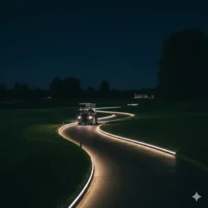 Dezente golf nachtspiel beleuchtung led entlang der Wege für sichere Navigation im Golfclub.
