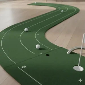 Ausrichtungslinien und Markierungen auf der golf putting matte gebogen für präzises Zielen.