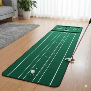 Verschiedene Zielbereiche und Entfernungsmarkierungen auf der Golf Putting Matte mit Linien.