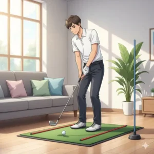 Aufbau mit Ausrichtungs-Sticks als Tor zur Schulung des Golf Schwung Trainer Indoor Pfades.