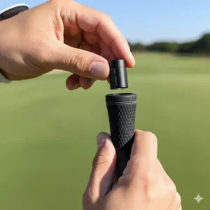 Einfache Montage und Anbringung des Golfsensors am Ende des Golfschlägergriffs.
