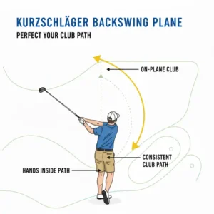 Draufsicht auf die korrekte Rückschwungebene, die mit dem kurzschläger swing trainer golf trainiert wird.
