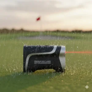 Premium Golf Laser Entfernungsmesser im Regen, um die Wasserbeständigkeit zu demonstrieren