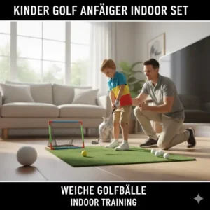 Ein Anfänger oder Kind übt mit weiche golfbälle indoor training Bällen, ideal für die ersten Schläge.