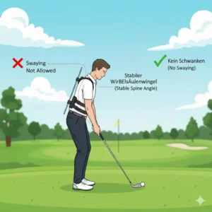 Eine spezielle Übung (Drill) mit dem golf schwung trainer geradehaltung zur Konsistenz des Wirbelsäulenwinkels und zur Vermeidung von Seitwärtsbewegungen.