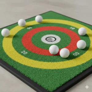 Detailansicht der farbigen Zielbereiche der Golf-Chipping-Matte Indoor Outdoor für Präzisionstraining.