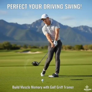 Golfer trainiert den Abschlag mit dem Golf-Griff-Trainer, um die Schwungstabilität zu erhöhen.