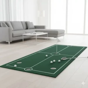 Breite Golf Putting Matte Indoor mit drei unterschiedlich großen Löchern für verschiedene Übungsherausforderungen.