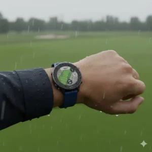 Auch bei Regen funktioniert die golf smartwatch mit herzfrequenz dank ihrer Wasserbeständigkeit zuverlässig auf dem Platz.