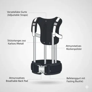 Nahaufnahme der Hauptmerkmale und des Materials des golf schwung trainer geradehaltung Geräts, das speziell für die Haltungskorrektur entwickelt wurde.