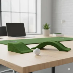Abwechslungsreiche Hindernisse (Rampe, Brücke) des mini golf set büro kaufen für anspruchsvolles Bürogolf.