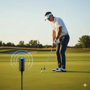 Golfer beim Putten; der spezielle Putter-Sensor erfasst die Bewegung.