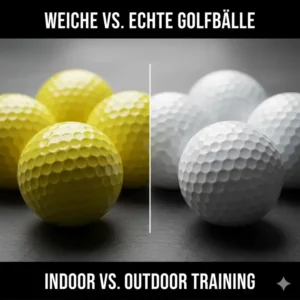 Direkter Vergleich zwischen weiche golfbälle indoor training und einem regulären, harten Golfball.