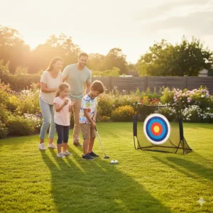 Familie hat Spass mit golf chipping netz garten.