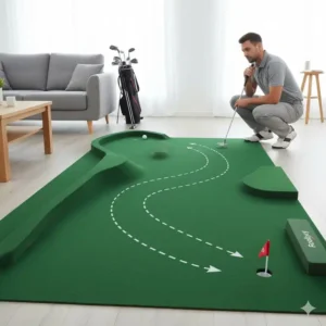 Fortgeschrittene Golf Putting Matte Indoor, die Breaks und Neigungen von echten Grüns simuliert.
