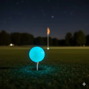 Ein leuchtende golfbälle nachtspiel-Ball liegt bereit auf einem Tee für den Drive.