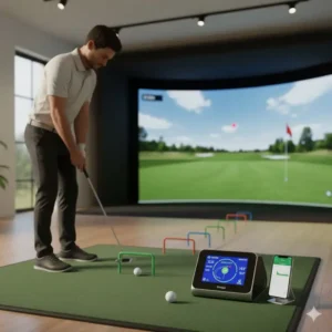 Übungssession zur Steigerung der Zielgenauigkeit mithilfe des Golf Putting Trainer mit Sensor.