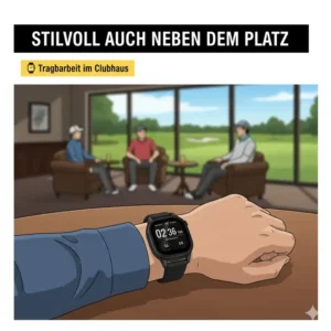 Stilvolle Golf GPS Uhr Test 2025 am Handgelenk, betont Tragbarkeit auch abseits des Platzes.