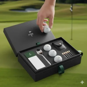 Das Erlebnis beim Auspacken einer eleganten golf geschenkbox bälle.