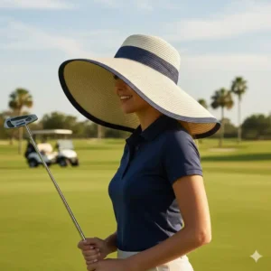 Stilvoller golf hut sonnenschutz damen mit breiter Krempe für maximalen Schatten.