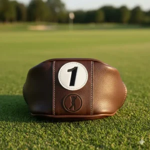 Nahansicht des Premium-Leder Golf Headcover Driver Set-Bezugs, Detailansicht der Naht und Qualität