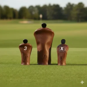 Rückansicht des Golf Headcover Driver Set inklusive nummerierter Tags (1, 3, X) zur einfachen Schlägeridentifizierung
