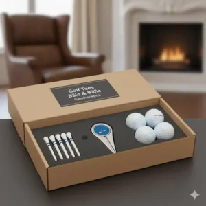 Praktische Geschenkbox mit Holztees und Golfbällen, eine gute Option für golf geschenkset herren amazon.