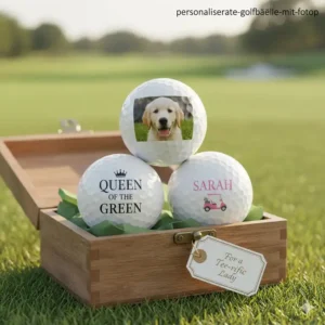 Golfbälle mit Foto oder Name sind beliebte personalisierte golf geschenke damen für jede Golferin.