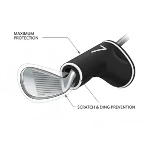 Darstellung des optimalen Schutzes der eisen durch das golf eisen headcover set vor Kratzern.