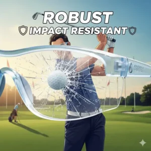 Darstellung der Robustheit der schutzbrille golf training – widerstandsfähig gegen den Aufprall von Golfbällen.