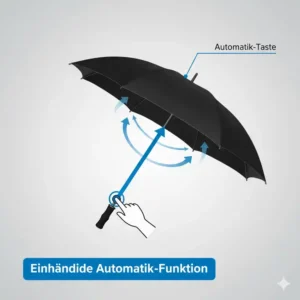 Grafik zur einfachen Einhand-Bedienung beim golf regenschirm groß windfest durch Öffnungsautomatik.