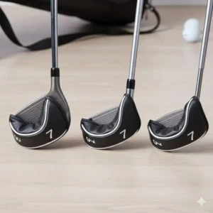 Foto, das die universale Passform des golf eisen headcover set für verschiedene Eisenköpfe zeigt.