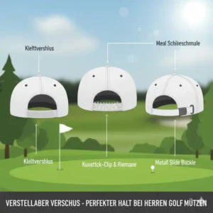 Darstellung der verschiedenen Verschlussarten einer golf cap herren kaufen.