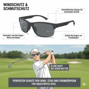 Rundum-Augenschutz auf dem Fairway durch eine golf sonnenbrille polarisiert.