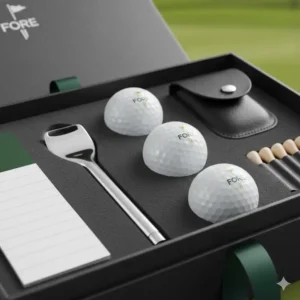 Nahaufnahme von Premium-Produkten innerhalb der golf geschenkbox bälle.