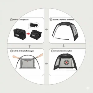 Illustration zur Anleitung für ein tragbares golf zelt training im Garten.