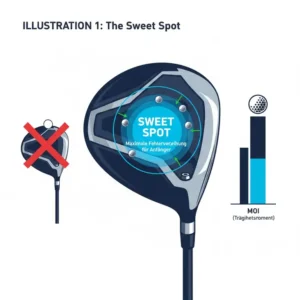 Illustration des großen Sweet Spots eines golf driver fehlerverzeihend anfänger zur Fehlerkorrektur.