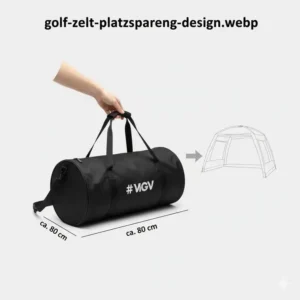 Ein platzsparendes tragbares golf zelt training in einer praktischen Tasche.