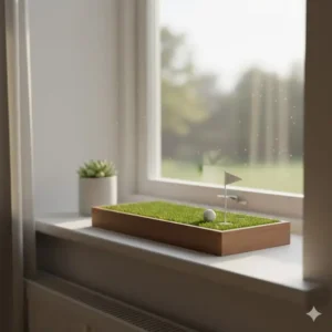 Ein dekoratives Miniatur-Putting-Green als eines der kreativsten golf deko accessoires.