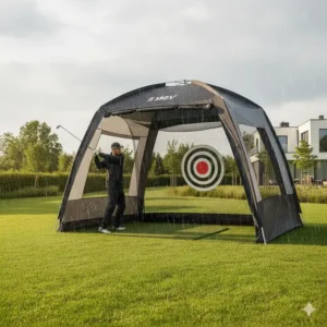 Ein wetterfestes tragbares golf zelt training für den Einsatz auf dem Rasen.