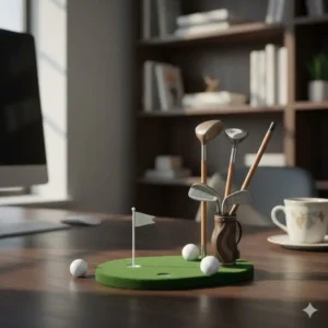 Praktische und schöne golf deko accessoires für das Büro, wie ein Stiftehalter in Golf-Optik.