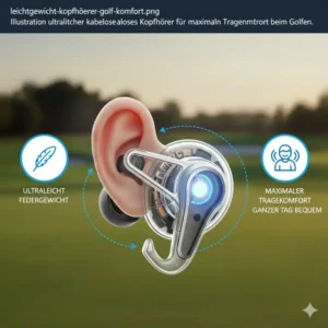 Illustration des extrem leichten Gewichts, weshalb diese kabellose Kopfhörer golf geeignet für hohen Tragekomfort sind.