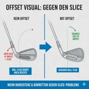 Close-up of the offset hosel on a golf eisen set verzeihend to prevent slices.