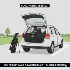 Ein golf trolley zusammenklappbar klein lässt sich platzsparend im Auto verstauen.