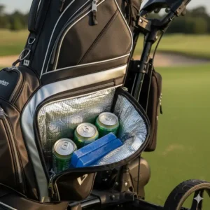 Das integrierte isolierte Kühlfach der golf tasche cart bag groß für kalte Getränke.